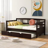 ZUN Twin Size Daybed Wood Bed with Twin Size Trundle,Espresso WF295030AAP