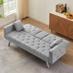 ZUN Square Arm Armrests, Grey Linen Convertible Sofa and Daybed W112852909