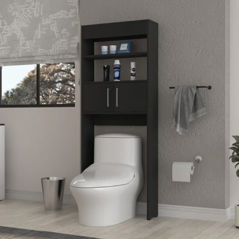 ZUN Morley 2-Shelf Over The Toilet Cabinet Black Wengue B06280755