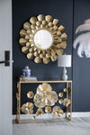 ZUN Round Gold Metal Mirror with Trumpet Vine Motif, 37x3" W2078P155913