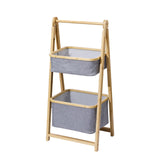 ZUN Foldable Laundry Sorter with Bamboo Rack Tiered Laundry Organizer Baskets Hampers Bag Bin for 09179526