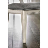 ZUN Set of 2 Padded Gray Fabric Dining Chairs in Antique White Finish B016P156827