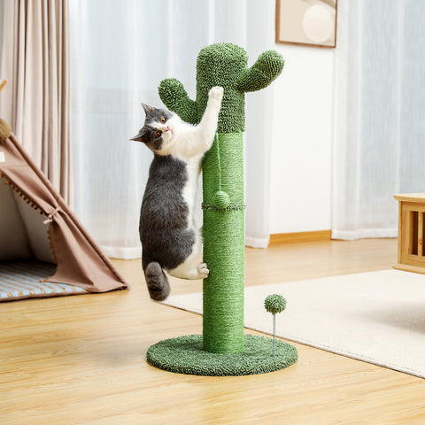 ZUN Cactus Cat Tree Cat Scratcher with Sisal Scratching Post and Interactive Dangling Ball For Indoor 84846777