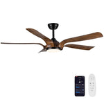 ZUN Smart 56" Integrated LED Ceiling Fan with Antique Brown Blades in Matte Black Fan Body Finish W1367121898
