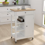 ZUN Kitchen island rolling trolley cart with Adjustable Shelves and towel rack rubber wood table top W28235382