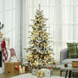 ZUN HOMCOM 6FT Prelit Artificial Christmas Tree with Snow Flocked Branches, Pinecones, Lighted Xmas W2225137780
