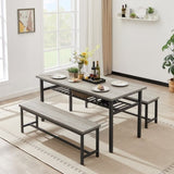ZUN Oversized dining table set for 6, 3-Piece Kitchen Table with 2 Benches, Dining Room Table Set for W1162107465