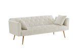 ZUN Velvet Futon Sofa Bed with Metal Legs & 2 Pillows W2272P143372