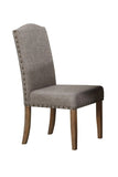 ZUN 2pc Brown Finish Side Chair Beige Fabric Upholstered Seat Nailhead Trim Accent Dining Room Wooden B011135284