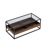 ZUN 47.24"Rectangle Glass Coffee Table with storage shelf and metal table legs , Home Furniture for W757134233