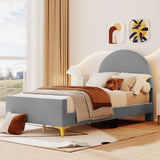 ZUN Twin Size Upholstered Platform Bed with Classic Semi-circle Shaped headboard and Mental Legs, WF314748AAE