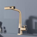 ZUN Brushed Gold Waterfall Kitchen Faucet with Temperature Display, Single Handle Kitchen Faucet with W1217P146518