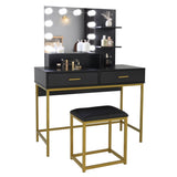ZUN FCH Large Vanity Set with 10 LED Bulbs, Makeup Table with Cushioned Stool, 3 Storage Shelves 2 16283286