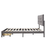 ZUN Queen Size Storage Bed Velvet Upholstered Platform Bed with a Big Drawer - Grey WF290286AAE