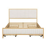 ZUN Queen Size Metal Frame Upholstered Bed with 4 Drawers, Linen Fabric, Beige WF311811AAL