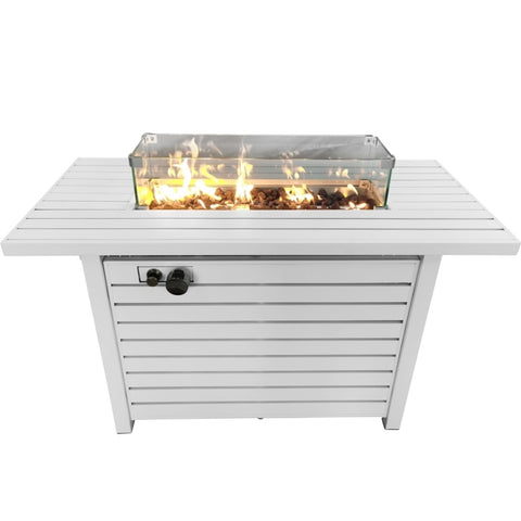 ZUN Living Source International 25'' H x 42'' W Steel Propane Outdoor Fire Pit Table with Glass B120142400