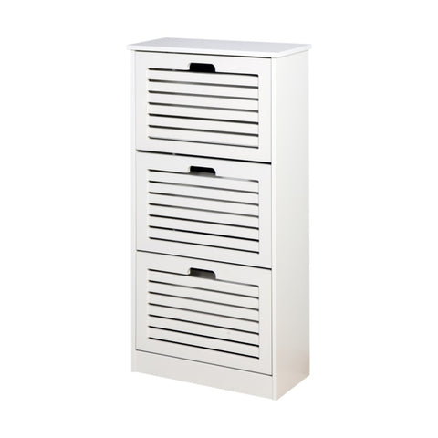 ZUN Wooden Shoe Cabinet for Entryway, White Shoe Storage Cabinet with 3 Flip Doors 20.94x9.45x43.11 inch W40935621