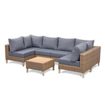 ZUN Nova Range 6 Seats -7 Pieces Brown Wicker Patio Furniture Sets U-Shaped With Cushions And Square W2115128192