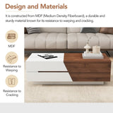 ZUN Modern Extendable Sliding Top Coffee Table with Storage in White&Walnut WF308184AAD