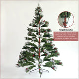 ZUN Artificial Christmas Tree Flocked Pine Needle Tree with Cones Red Berries 7.5 ft Foldable Stand W49819949