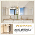 ZUN 30x20inch Glossy Brushed Silver Rounded Corner Rectangle Bathroom Mirror For Wall Metal Frame Deep W2091126978