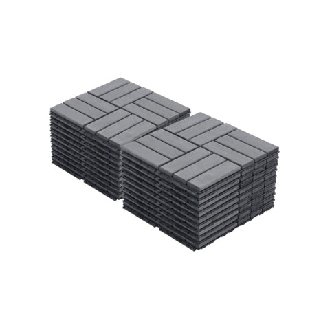 ZUN 20 PCS Interlocking Deck Tiles Checker Pattern, 12" x 12" Square Light Gray Acacia Hardwood Outdoor W68578770