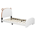 ZUN Twin Size Upholstered Platform Bed with Bear-shaped Headboard and Footboard,White+Brown WF307328AAK