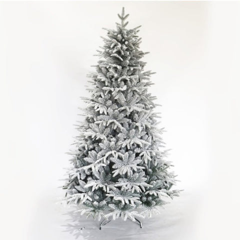 ZUN Snow Flocked Christmas Tree 7ft Artificial Hinged Pine Tree with White Realistic Tips Unlit W49819948