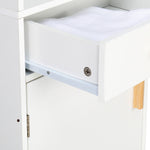 ZUN Solid Wood Foot Single Drawer Double Door Bathroom High Cabinet White & Wood Grain Color 56788932