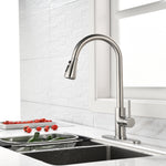 ZUN Single Handle High Arc Pull Out Kitchen Faucet,Single Level Stainless Steel Kitchen Sink Faucets 57490800