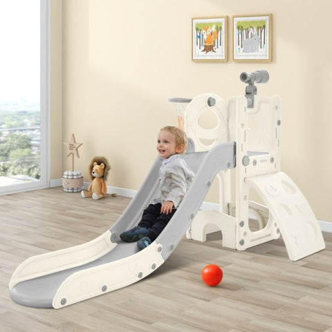 ZUN Kids Slide Playset Structure 5 in 1, Freestanding Spaceship Set with Slide, Telescope and Basketball PP321358AAE