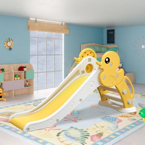 ZUN Kid Slide for Toddler Age 1-3 Indoor Pet duck yellow Plastic Slide Outdoor Playground Climber Slide W509107483