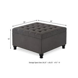 ZUN Large square storage ottoman with wooden legs, Upholstered button tufted coffee table with nail W2186142957