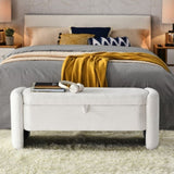 ZUN Oval Ottoman Storage Bench Chenille Fabric Bench with Large Storage Space for the Living Room, W2353P153125