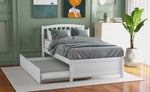 ZUN Twin size Platform Bed Wood Bed Frame with Trundle, White WF194302AAK