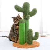 ZUN Cat Scratching Post Cactus Cat Scratcher Featuring with 3 Scratching Poles and Interactive Dangling 56580340
