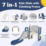 ZUN Kids Slide Playset Structure 7 in 1, Freestanding Spaceship Set with Slide, Arch Tunnel, Ring Toss PP319756AAC