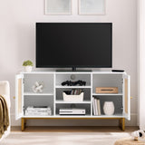 ZUN 47 Inch Mid Century Modern White TV Stand with Adjustable Shelf, Rattan Sideboard, Entertainment W1801115774