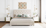 ZUN Queen Size Storage Bed Velvet Upholstered Platform Bed with a Big Drawer - Beige WF290286AAA