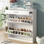 ZUN ON-TREND Slim Entryway Organizer with 2 Flip Drawers, Tempered Glass Top Shoe WF303589AAK