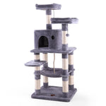 ZUN Multi-Level Cat Condo with Hammock & Scratching Posts for Kittens Tall Cat Climbing Stand with Plush W2181P155322