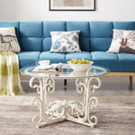 ZUN Glass Coffee Table with Sturdy Iron Leaf-shape Base, Leisure Cocktail Table with Tempered Glass Top W2167132673