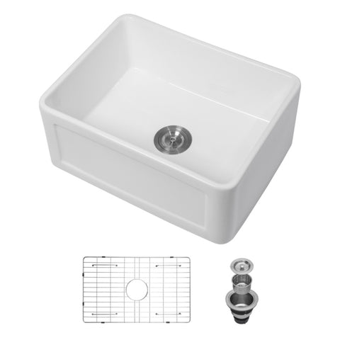 ZUN Ceramic White 24 inch Kitchen Single Bowl Farmhouse Sink Rectangular Vessel Sink W122551345