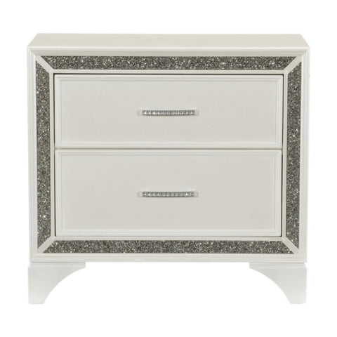 ZUN Glamourous Bedroom 1pc Nightstand Pearl White Metallic Finish Silver Glitter Trim Wooden furniture B01151970