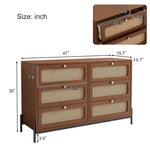 ZUN Modern Cannage Rattan Wood Closet 6-Drawer Dresser Wood Storage Cabinet Sideboard for Bedroom, WF303224AAD
