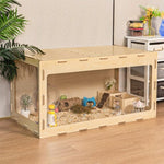 ZUN Wooden Hamster Cage Small Animals House, Acrylic Hutch for Dwarf Hamster, Guinea Pig, Chinchilla, W2181P151889
