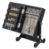 ZUN Small Mirror Jewelry Cabinet Organizer Armoire Storage Box Countertop with Stand Black 58620140