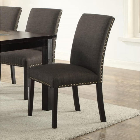 ZUN Dining Room Chairs Ash Black Polyfiber Nail heads Parson Style Set of 2 Side Chairs Dining Room B01153265