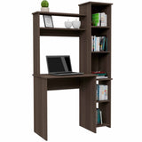 ZUN Marston 6-Shelf Writing Desk with Built-in Bookcase Smokey Oak B06280292