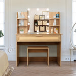 ZUN Vanity Desk Set Stool & Dressing Table with LED Lighting Mirror Drawer and Compartments Modern Wood W1673123627
